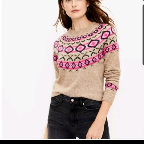 Loft Womens |M| Beige Fair Isle Pullover Sweater - Picture 1 of 8